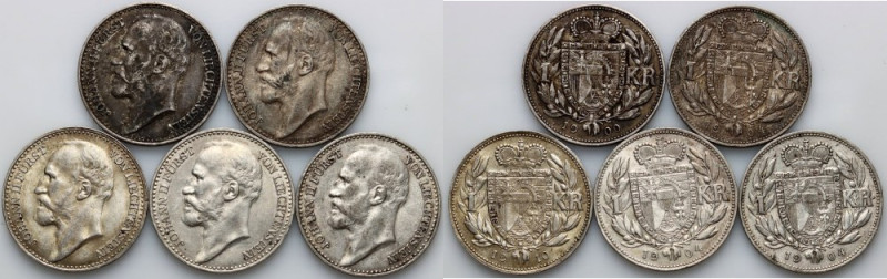 Liechtenstein, John II, 1 Krone coin set from 1900-1910, (5 pieces) Silver, weig...