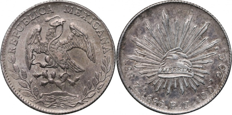 Mexico, 8 Reales 1886 Zs FZ, Zacatecas Silver 26,95 g.
 Srebro 26,95 g. Ładna p...