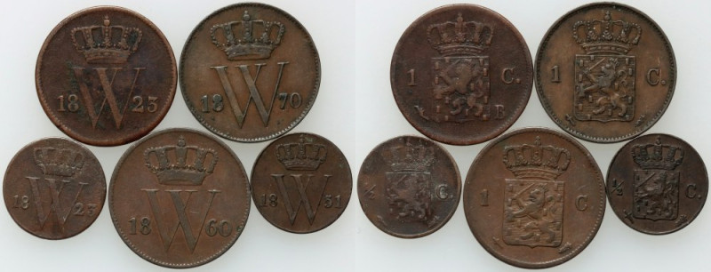 Netherlands, set of coins from 1823-1870, (5 pieces)