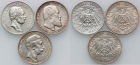 Germany, Prussia / Saxony, set of 3 Mark from 1908-1910, (3 pieces)