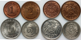 Germany, set of coins from 1889-1912, (4 pieces)