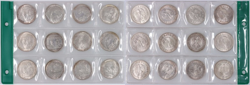 Germany, Third Reich, set of 5 Mark from 1935-1936, various mints, Hindenburg, (...