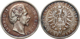 Germany, Bavaria, Ludwig II, 5 Mark 1874 D, Munich