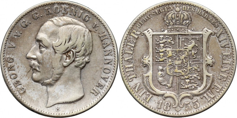 Germany, Hannover, George V, Thaler 1855 B Silver 22,09 g. Srebro 22,09 g. Refer...