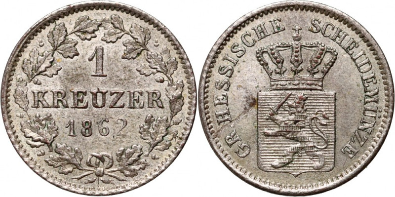 Germany, Hessen-Darmstadt, Ludwig III, 1 Kreuzer 1862 Pięknie zachowana moneta. ...