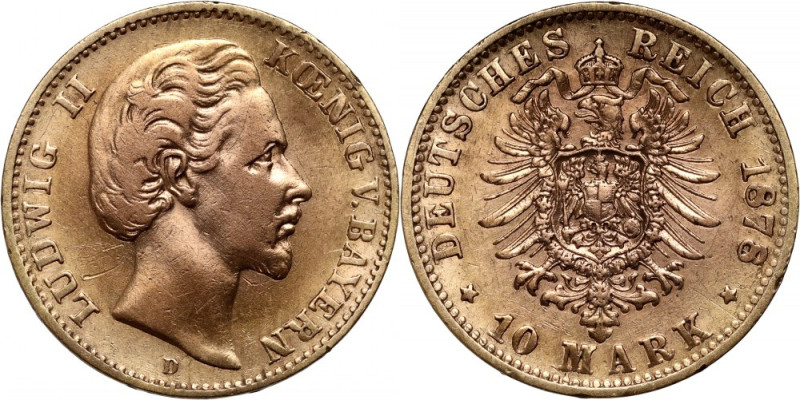 Germany, Bavaria, Ludwig II, 10 Mark 1878 D, Munich Gold 3,93 g. Cleaned. Złoto ...