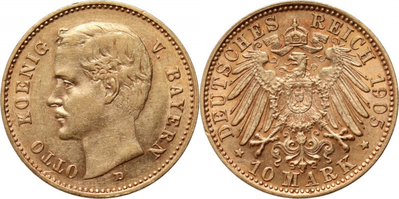 Germany, Bavaria, Otto, 10 Mark 1905 D, Munich Gold 3,97 g. Złoto 3,97 g. Refere...