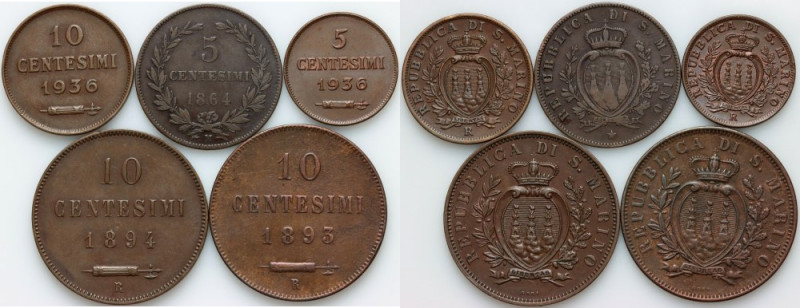 San Marino, set of coins from 1864-1936, (5 pieces)