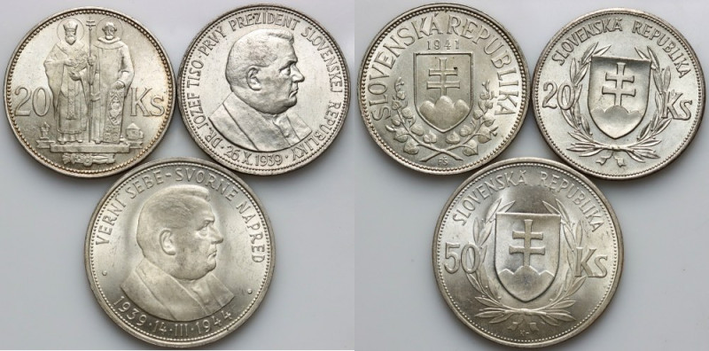 Slovakia, set of coins from 1939-1944, (3 pieces) Silver, weight (total) 46,53 g...