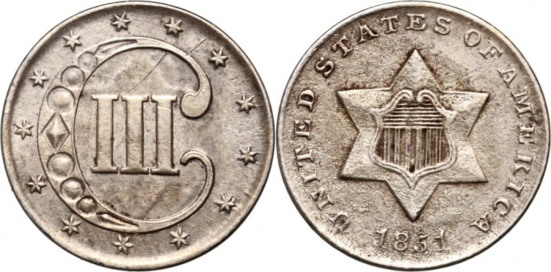 United States of America, 3 Cents 1851, Philadelphia Reference: KM #75
Grade: X...