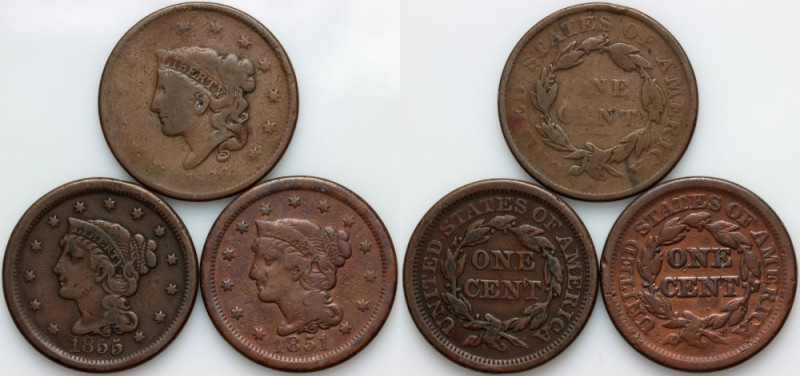 United States of America, 1 Cent Coin Set, 1826-1855, Liberty Head, (3 pieces) R...