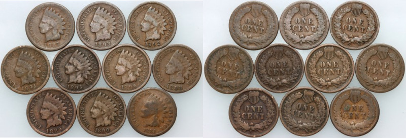 United States of America, set of 1 Cent coins from 1881-1896, (10 pieces)