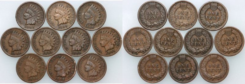 United States of America, set of 1 cent coins from 1889-1899, (10 pieces)