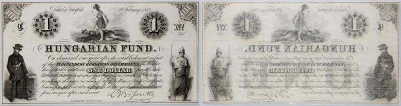 Hungary, Ministry of Finance in exile New York, 1 Dollar 2.02.1852 Four vertical...