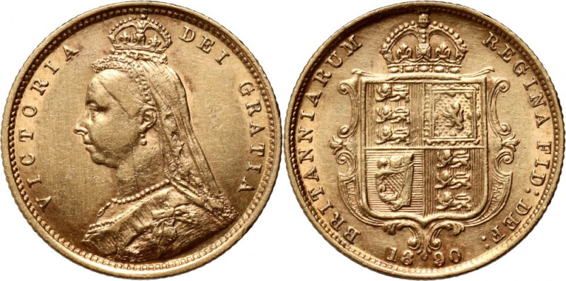 Great Britain, Victoria, Half Sovereign 1890 Gold 3,99 g. Złoto 3,99 g. Referenc...