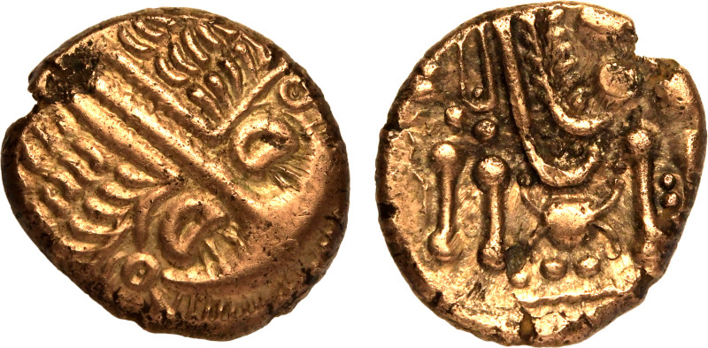 CELTIC. BRITANNIA, BELGAE.
Gold Stater, circa 60-20 BC.
'Chute/Cheriton Transi...