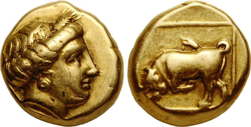 ANCIENT GREECE. LESBOS, MYTILENE. 
Electrum Hekte, circa 377-326 BC. 
Obv: hea...