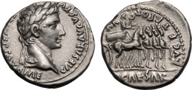 Augustus with Tiberius (Caesar) AR Denarius