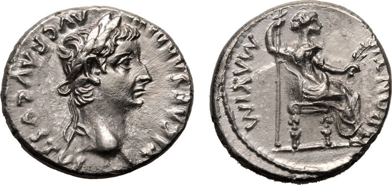 ROMAN EMPIRE. Tiberius. 
Silver Denarius, AD 36-37. Lugdunum. 
Obv: TI CAESAR ...