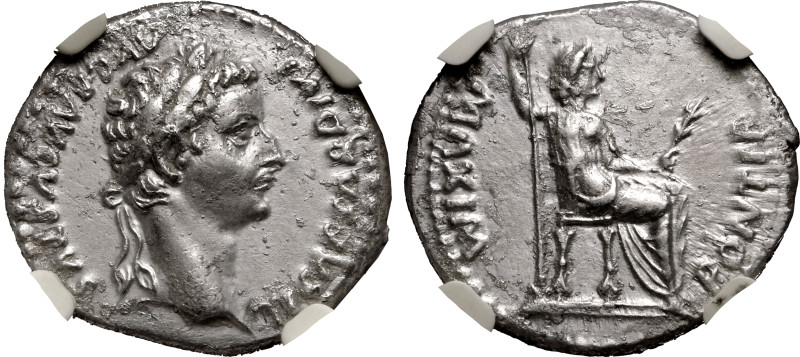 ROMAN EMPIRE. Tiberius. 
Silver Denarius, AD 36-37. Lugdunum. 
Obv: TI CAESAR ...