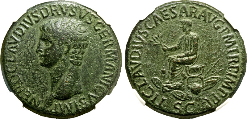 ROMAN EMPIRE. Nero Claudius Drusus (father of Claudius). 
Bronze Sestertius, AD...