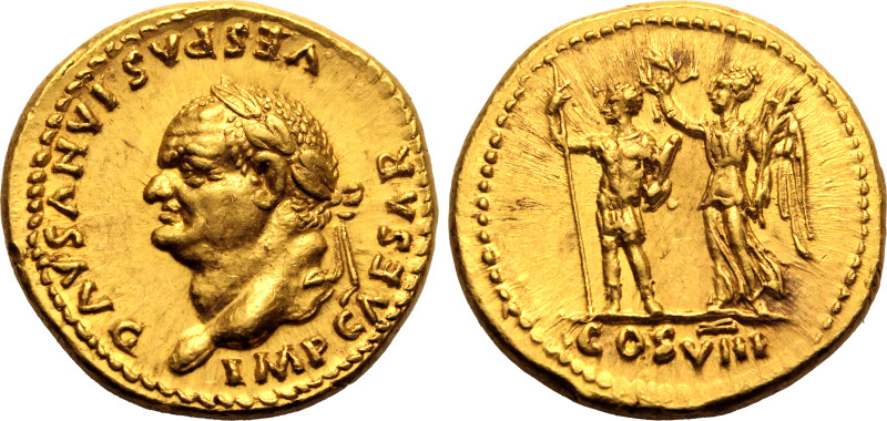 ROMAN EMPIRE. Vespasian. 
Gold Aureus, AD 77-78. Rome. 
Obv: IMP CAESAR VESPAS...