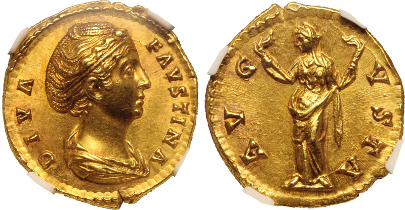 ROMAN EMPIRE. Diva Faustina I (wife of Antoninus Pius). 
Gold Aureus, AD 141-16...