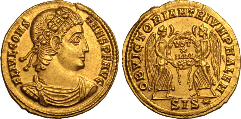 ROMAN EMPIRE. Constans. 
Gold Solidus, AD 340-350. Siscia. 
Obv: FL IVL CONSTA...