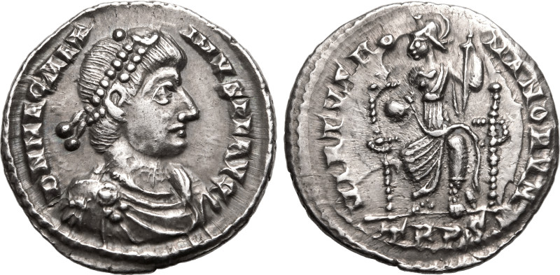 ROMAN EMPIRE. Magnus Maximus. 
Silver Siliqua, AD 383-388. Treveri. 
Obv: D N ...