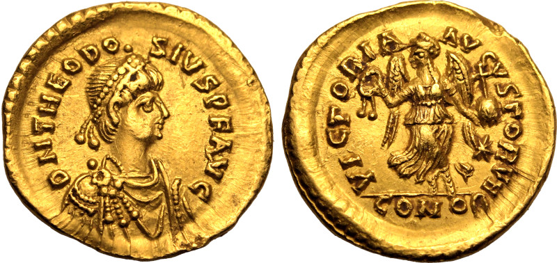 ROMAN EMPIRE. Theodosius II. 
Gold Tremissis, AD 425-429. Constantinople. 
Obv...