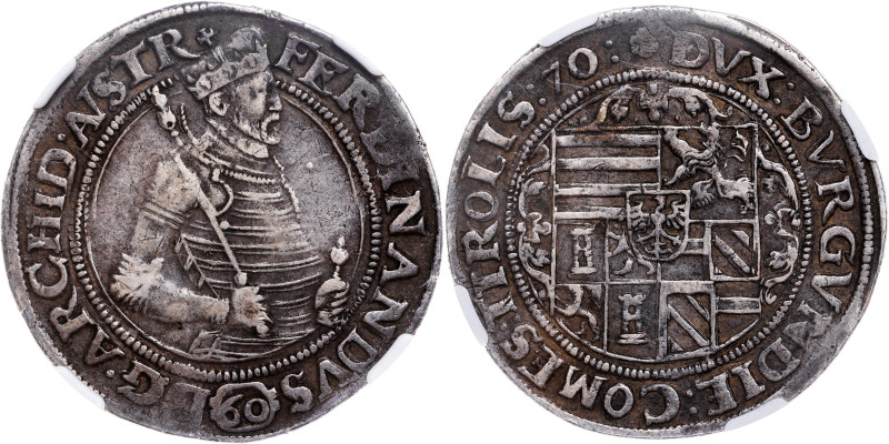 Ferdinand II, Archduke (1564-1595) 
60 Kreuzer 1570 Mühlau 
According to the k...