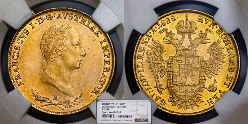 Francis I, Austrian Empire
Souverain d'Or 1828 Milan
Including old label.
Rar...
