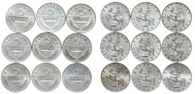 Austria – Silver 5 Schilling LOT – 9 pcs