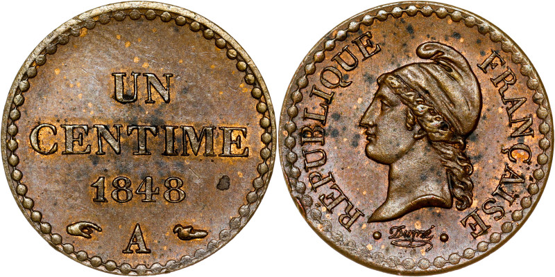 France - 1 Centime 1848 A Paris

KM# 754, N# 1118

UNC, with mint luster and...