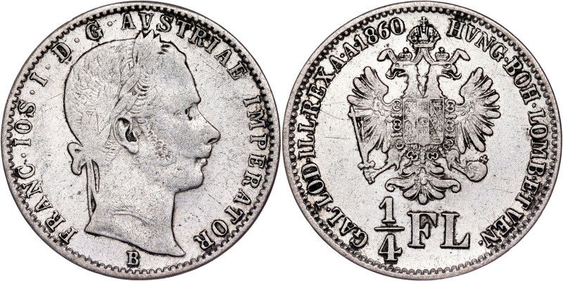 Franz Joseph I. (1848-1916) ¼ Gulden 1860 B Kremnitz
¼ Florin 1860 Körmöcbánya ...