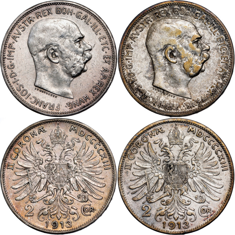 House of Habsburg - Franz Joseph I. (1848-1916) 2 Corona 1913 – 2 Pcs

EF/aEF...