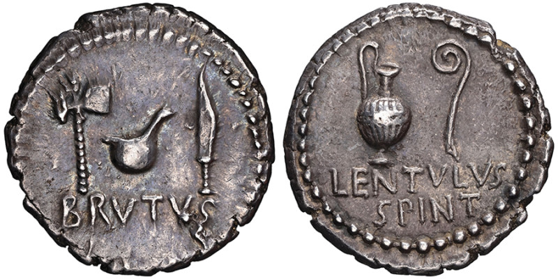 Q. Caepio Brutus, assassin de César
Denarius, frappé avec Lentulus Spinther, Sm...