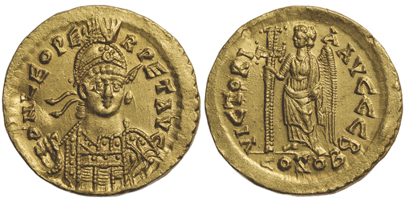 Leo I 457-474
Solidus, Officine B, Constantinople, AU 4,49 g. Avers : Buste diad...