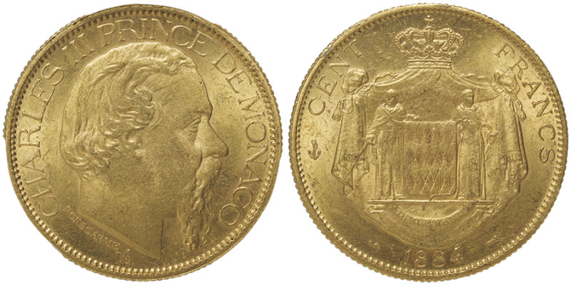 Charles III 1856-1889, 100 Francs, Paris, 1884 A, AU 32.25 g. Ref : G. MC 122, C...