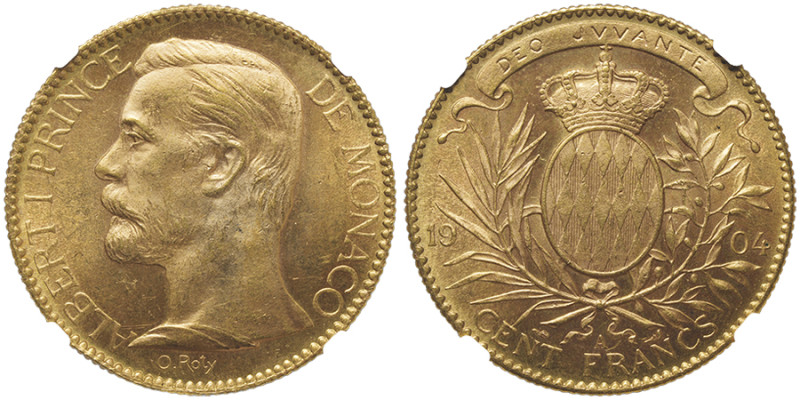 Albert Ier 1889-1922, 100 Francs, Paris, 1904 A, AU 32.25 g. Ref : G. MC 124, CC...