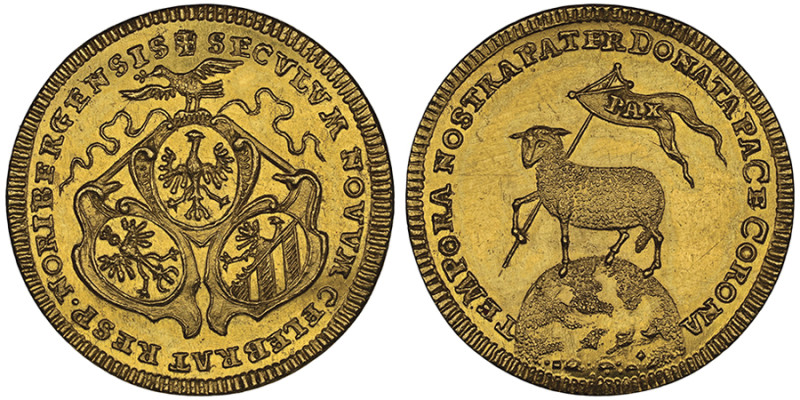 Nuremberg, Ville impériale, ducat, MDCC (1700), AU 3.48 g
Avers : + SECVLVM NOVV...