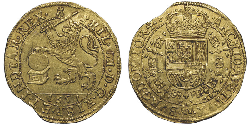 Brabant 
Albert et Isabelle 1598-1621
Souverain ou lion d'or 1651, AU 5.50 g. Av...