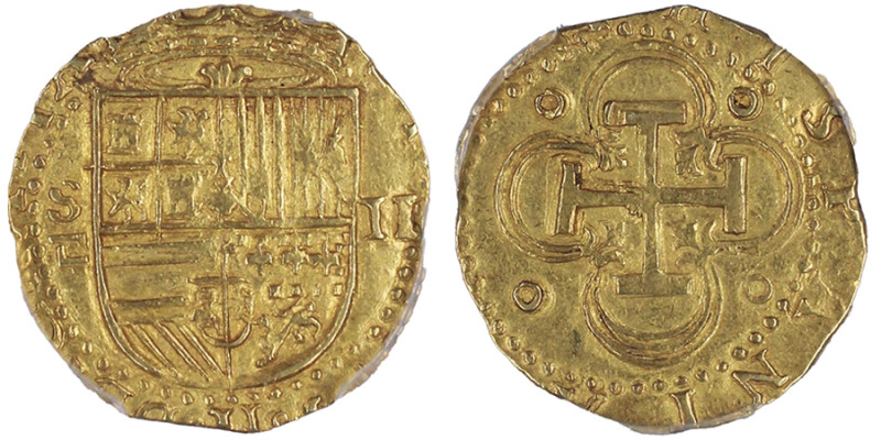 Felipe II 1556-1598 
2 escudos, Seville, AU 6.7 g. Ref : Cal. 259, Tau. 661, Fr....