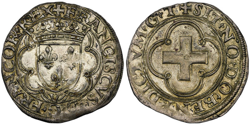 Francois I 1515-1547 , Douzain à la croisette, 1er Type, ND, V - Turin, AG
Ref :...