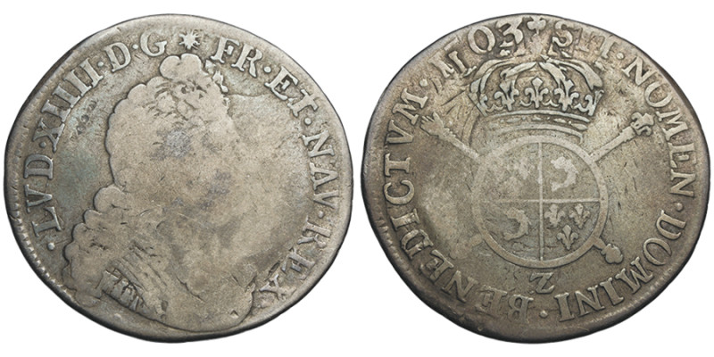 Louis XIV 1643-1715
1/4 d'Écu du Dauphiné aux insignes, Grenoble, 1703 Z, rf, A...