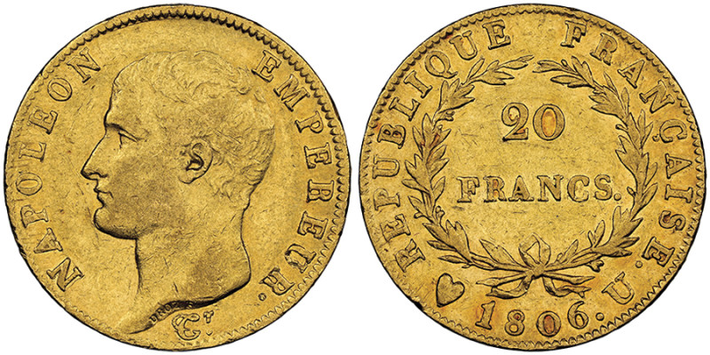 Premier Empire 1804-1814
20 Francs, Turin 1806 U, AU 6.45 g.
Ref : G. 1023, Fr. ...