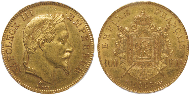 Second Empire 1852-1870
100 Francs, Strasbourg, 1863 BB, AU 32.25 g.
Ref : G.113...