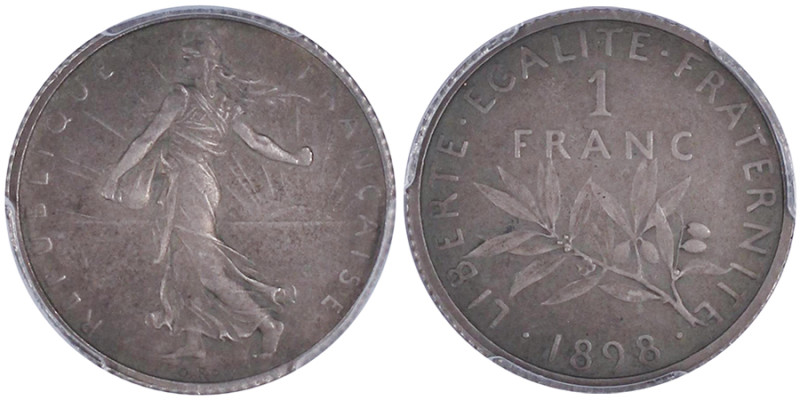 Troisième République 1870-1940
1 franc Semeuse, flan mat , Paris, 1898, AG 5 g. ...