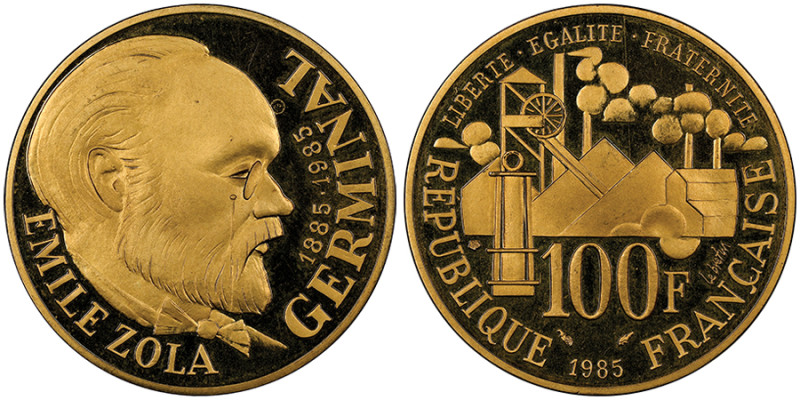 Cinquième République 1959 à nos jours
Piéfort en or de 100 Emile Zola, 1985, AG ...