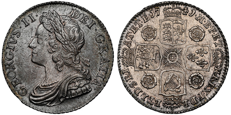 George II 1727-1760
1 Shilling, 1741, AG
Ref : S. 3701
Grading : NGC AU 58
Conse...